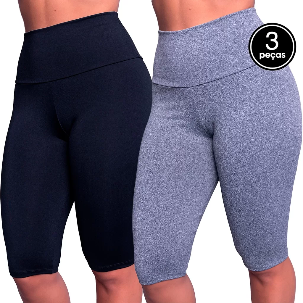 Kit 3 Bermudões Fitness Serra e Mar Feminino Suplex Liso Short Academia Malhar