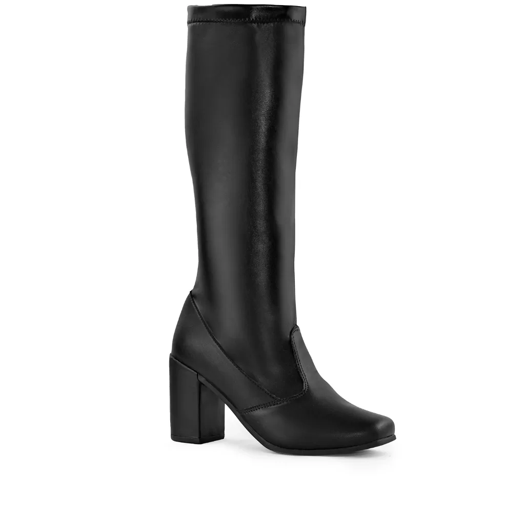 Bota Feminina Lumiss Cano Longo Stretch Salto Alto Grosso Confortável Montaria Fashion Blogueira