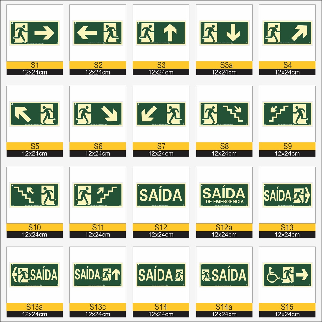Kit 10 Placas de Sinalização de Emergência Fotoluminescente Antichamas