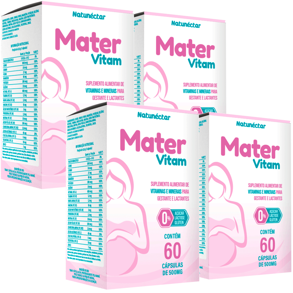 Combo 4 Mater Vitam 60 cápsulas Vitamina Gestantes Mamães Lactantes