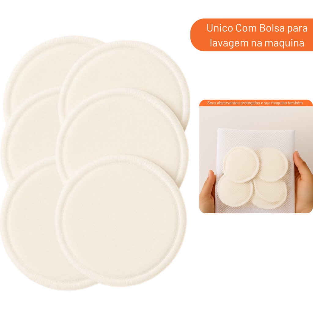 Absorvente Para Seios Pads Reutilizavel 6un com Bolsinha para lavagem