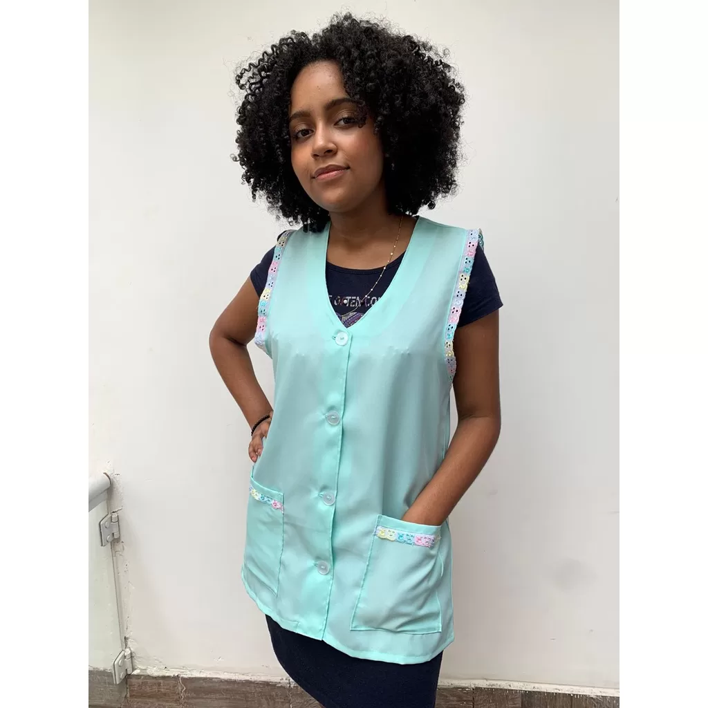 Avental Professora Jaleco Verde Sem Manga Pedagogia