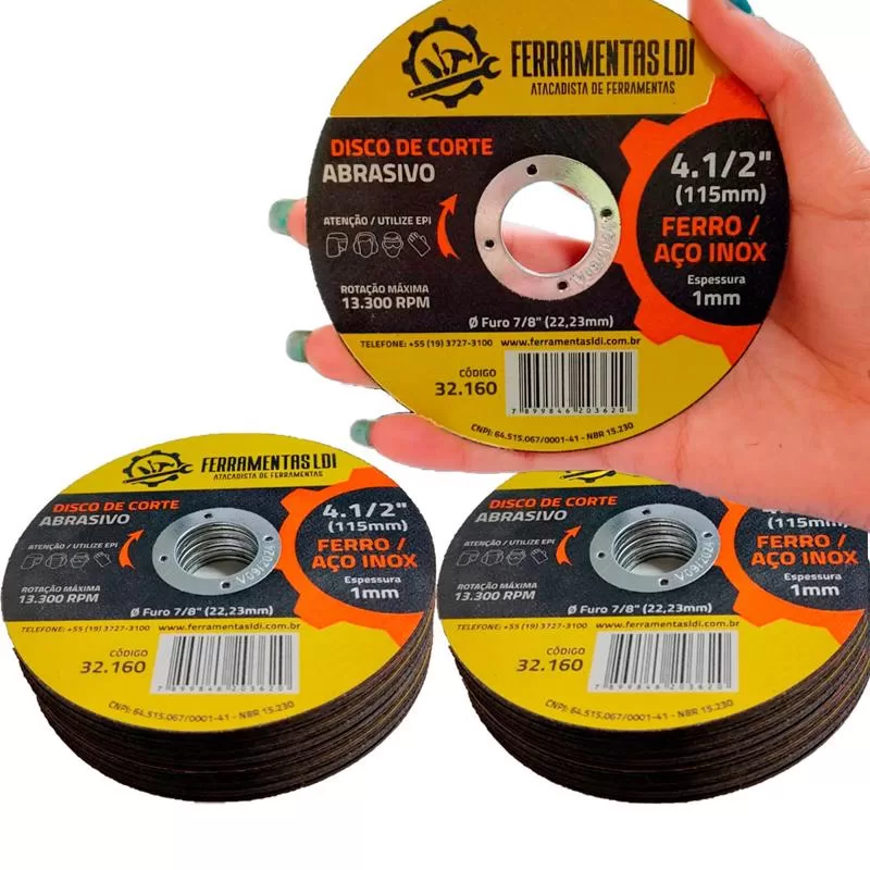 Disco Corte Ferro/Aço Inox 115,00 X 1,00 X 22,2 LDI 50 Peças