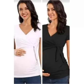 2 Blusas Gestante, Amamentação, Com Amarração 