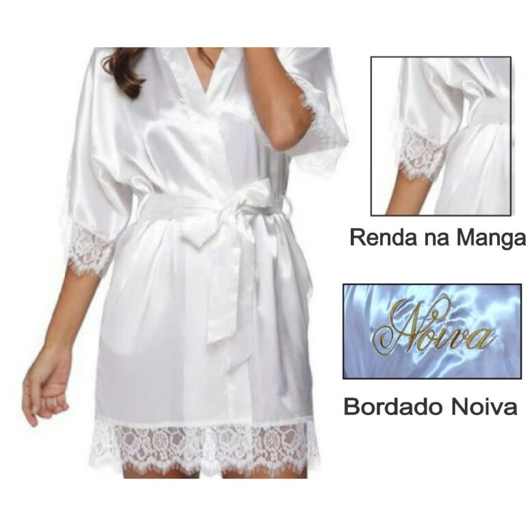 Robe com renda bordado noiva cor branca cetim casa