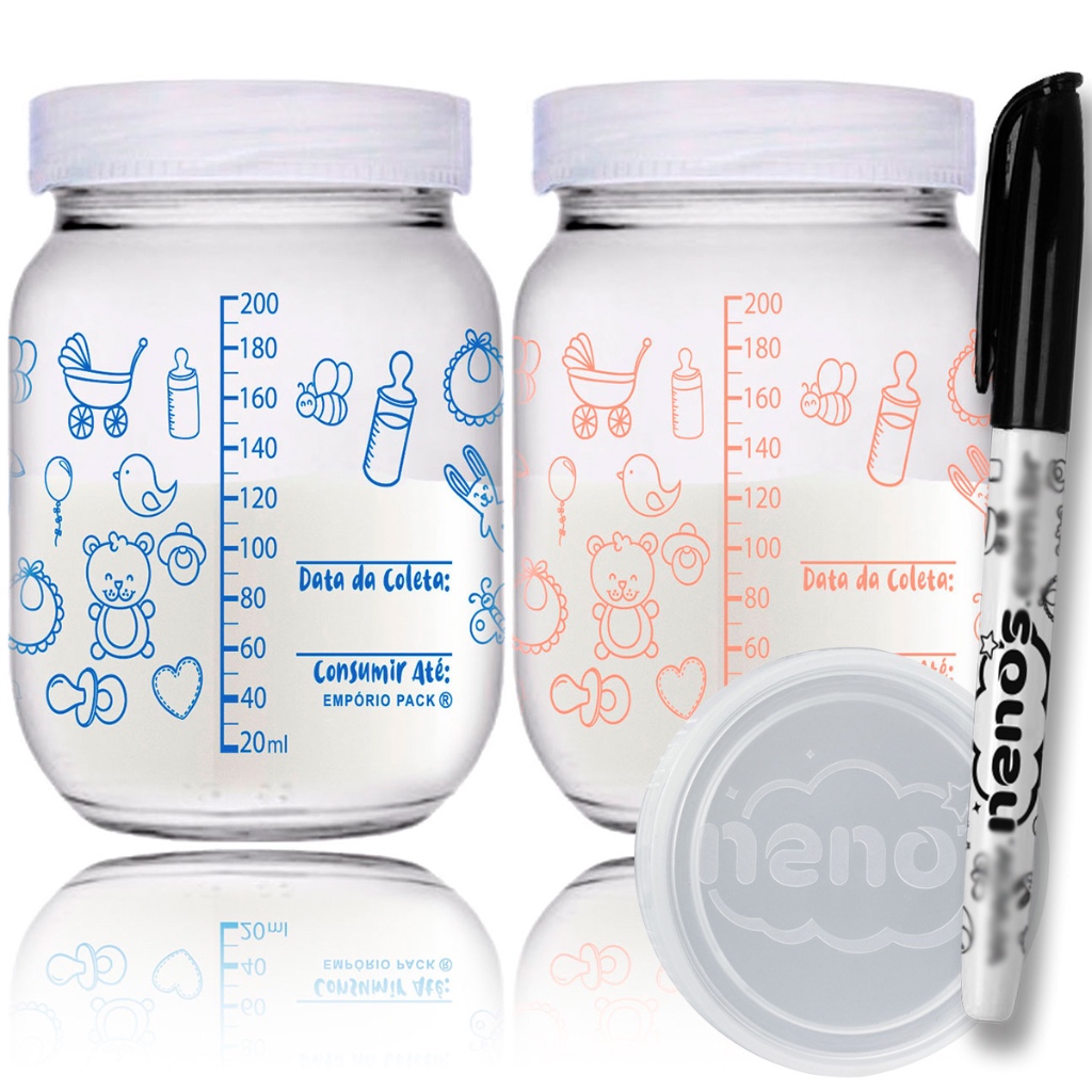 10 Potes de Vidro Armazenar Leite Materno ou Papinha com Graduação 200ml (267.BABY)