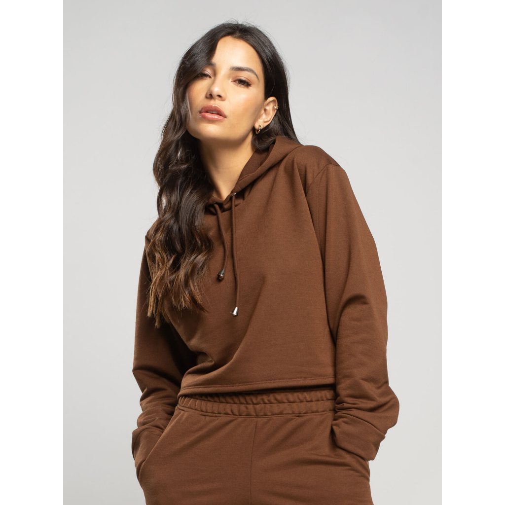 Casaco Cropped Capuz Manga Longa Comprida Feminino Moda Inverno