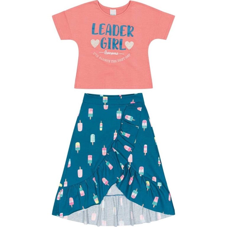 Conjunto Infantil Feminino Curto Rosa Leader Girl 