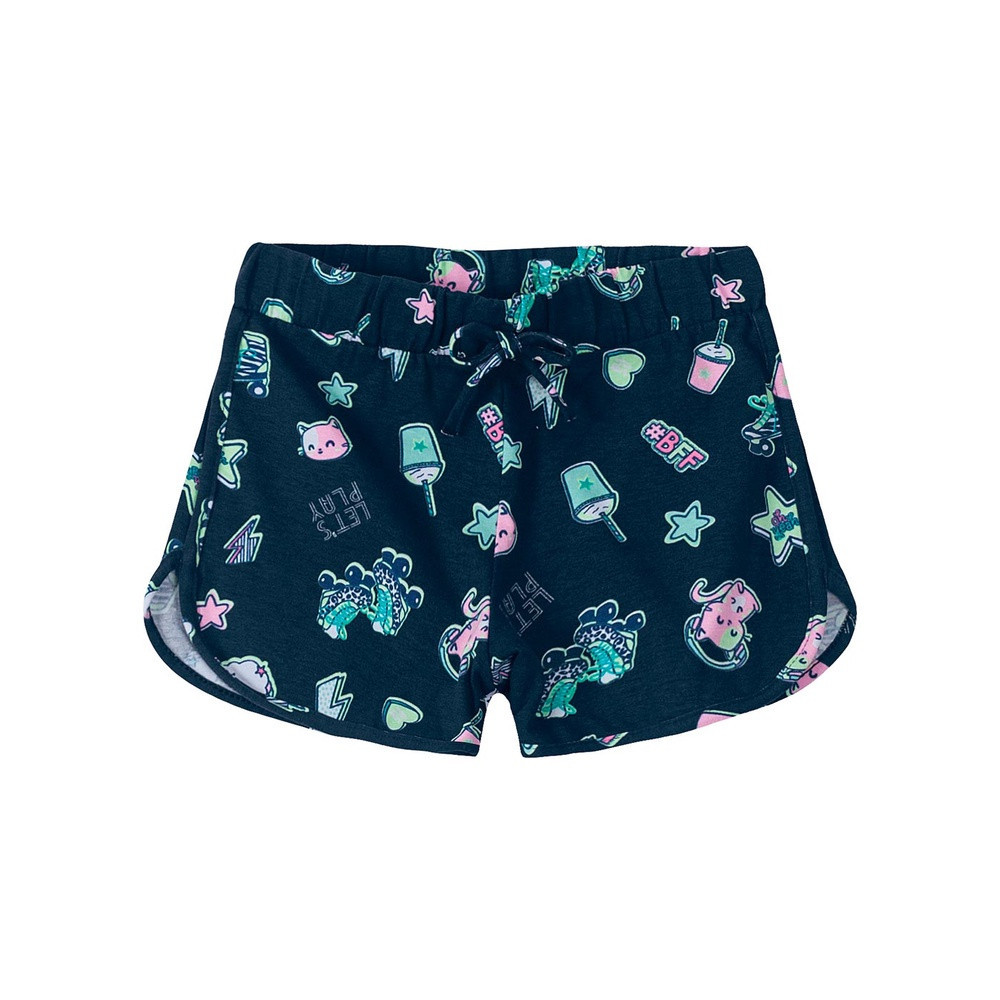 Shorts Infantil Menina Azul Estampada Verão Confortável Malwee Escola Presente de Natal
