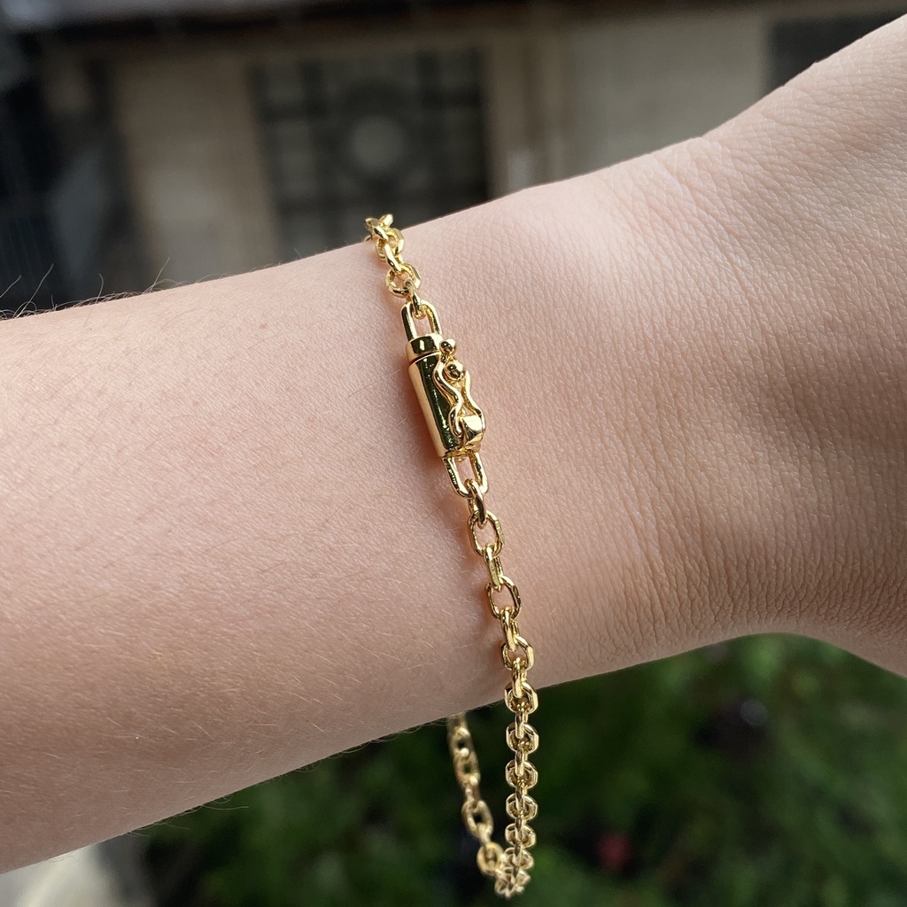 Pulseira Masculina De Ouro 24k Cadeado Aberta Banhada A Ouro