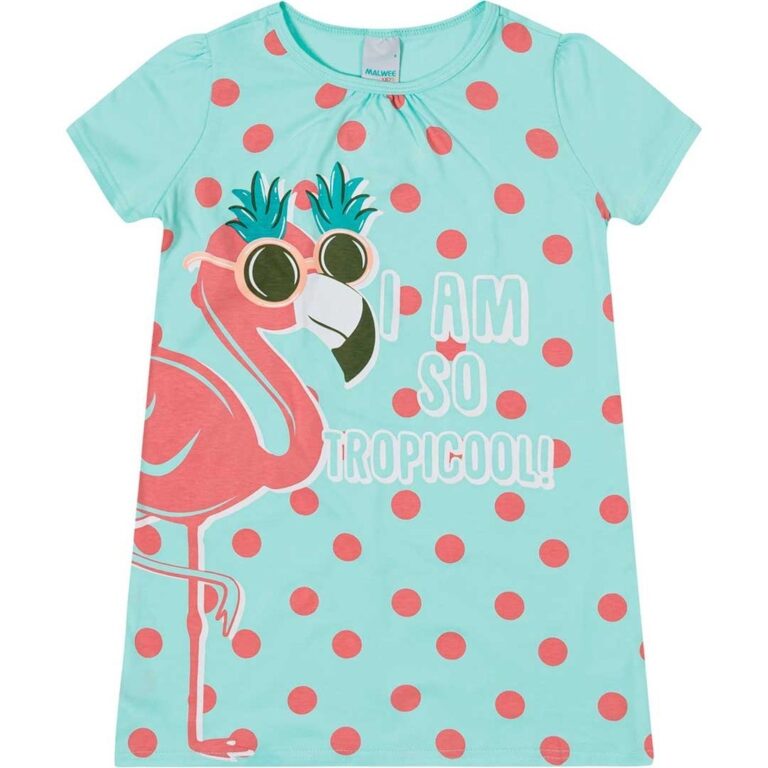 Camisola Infantil Feminina Curta Azul Flamingo Tro
