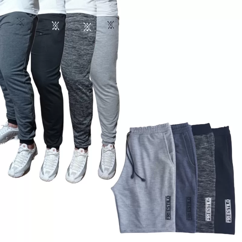 Kit 4 Calças Jogger e 4 Bermudas Masculinas de Moletom Moletinho Treino Academia