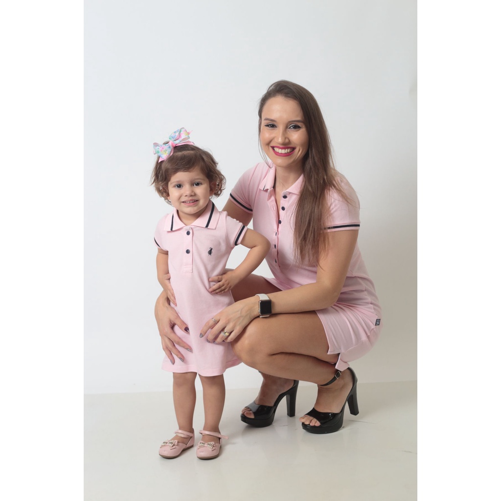 Vestidos Tal mãe tal filha gola polo rosa amor