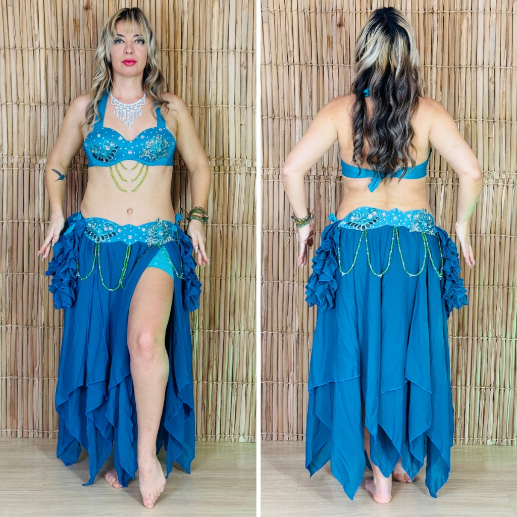 [Liquidação] Dança do Ventre Traje Bordado Completo M 42 – Pronta Entrega – TPCL-391