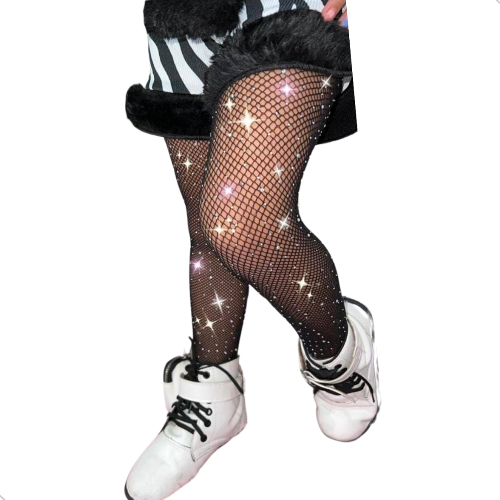 Meia Calça Infantil Arrastão Strass e Coração