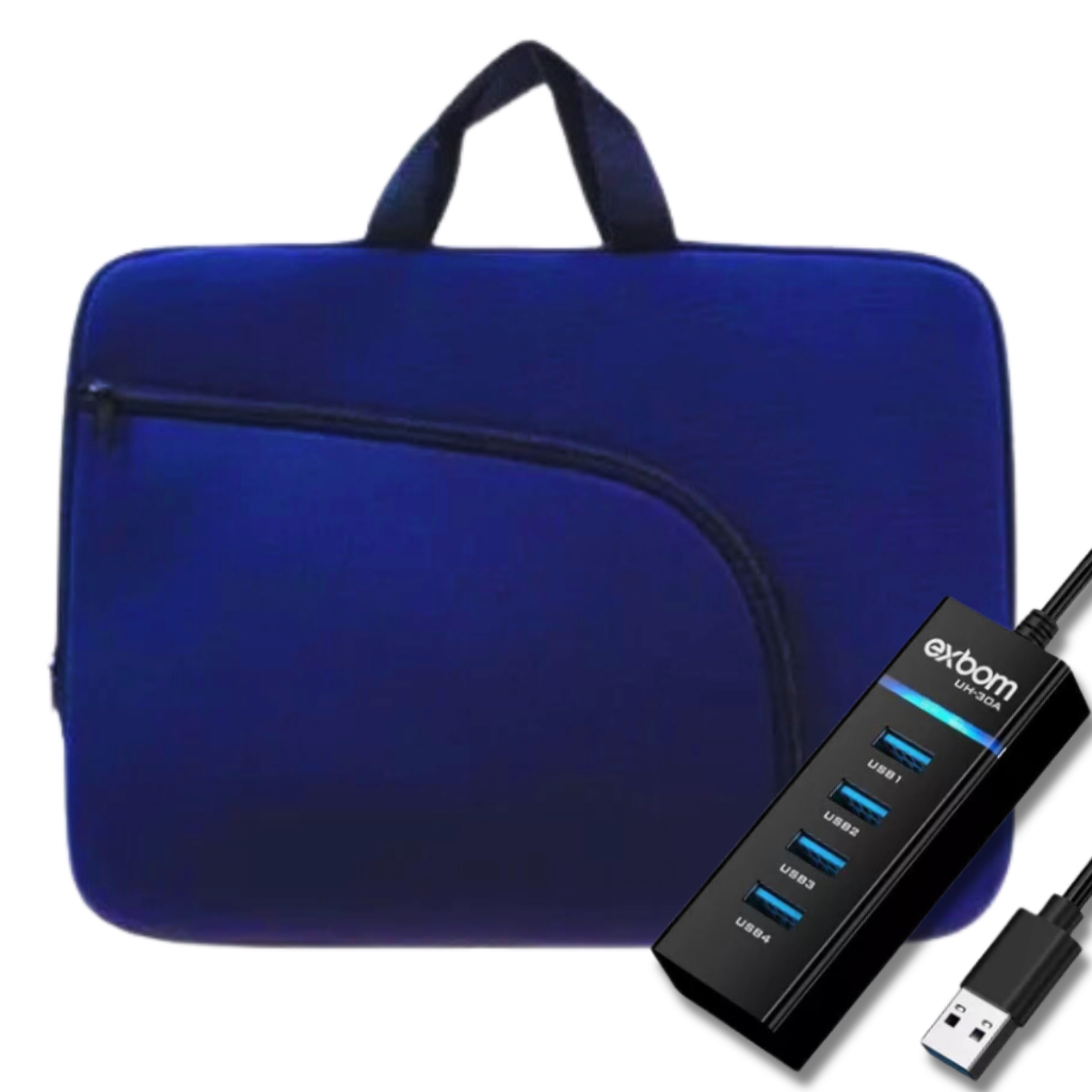Capa Pasta Maleta Bolsa Para Notebook Macbook Com Alça 15,6 + Hub Usb 4 portas