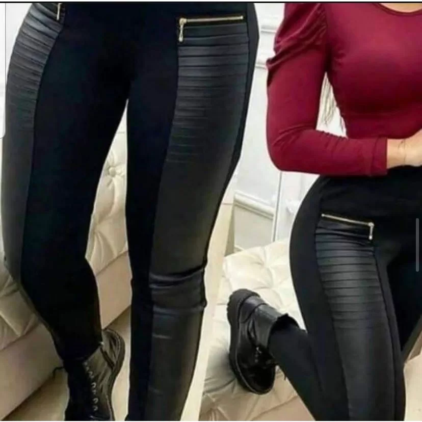 Calça Preta Montaria Gorgurinho Leggings Cintura Alta Com Couro Sintético