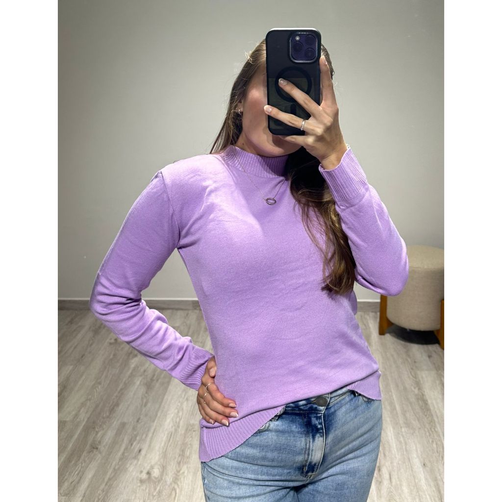 Blusa Cacharrel Feminina Clássica Manga Longa Gola Redonda Suéter Segunda Pele Frio Básica Lisa Lã