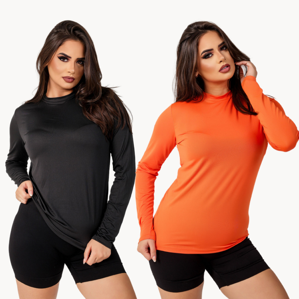 Kit 2 camisa térmica segunda pele blusa manga longa com proteção solar uv 50+