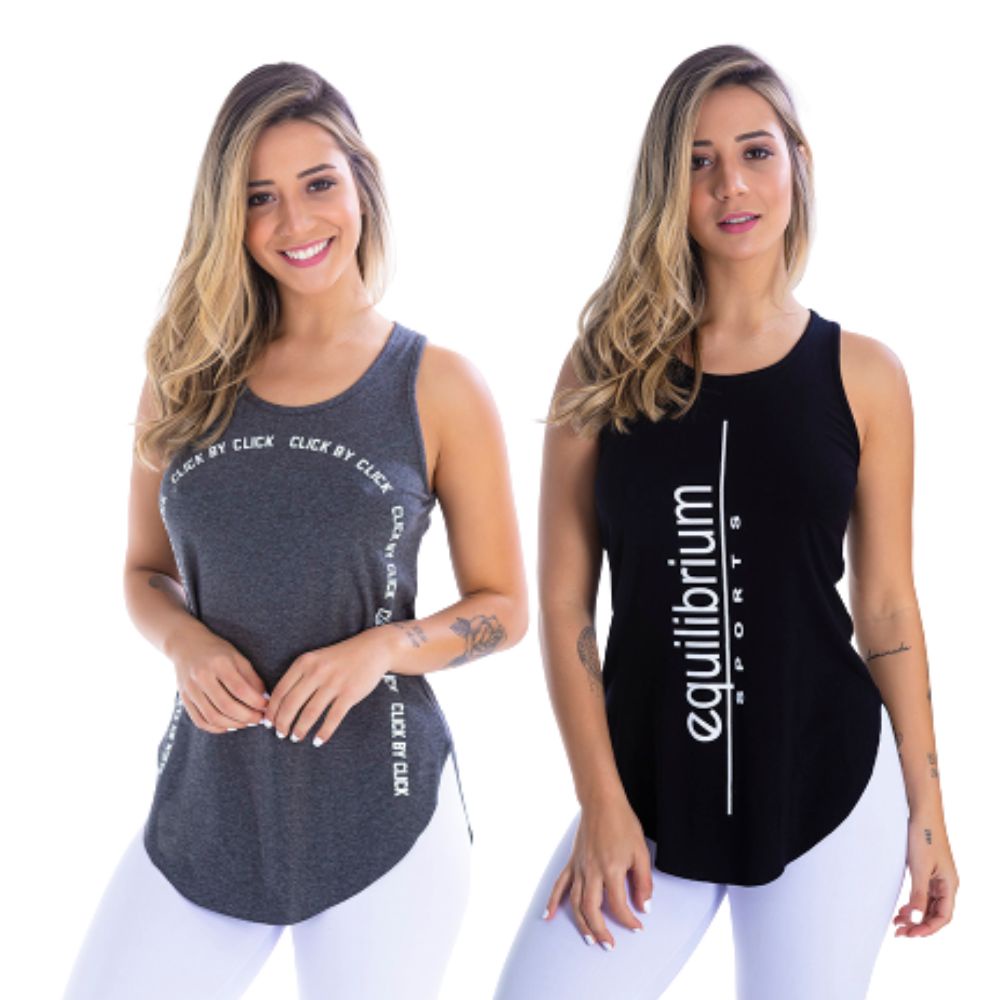 Kit  com 2 Camisetas Regatas Femininas Fitness Basicas  Academia Mulher Crossfit Yoga Pilates