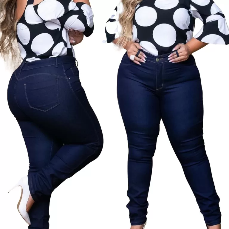 Calça Jeans Feminina Plus Size Azul Carbono Cintu