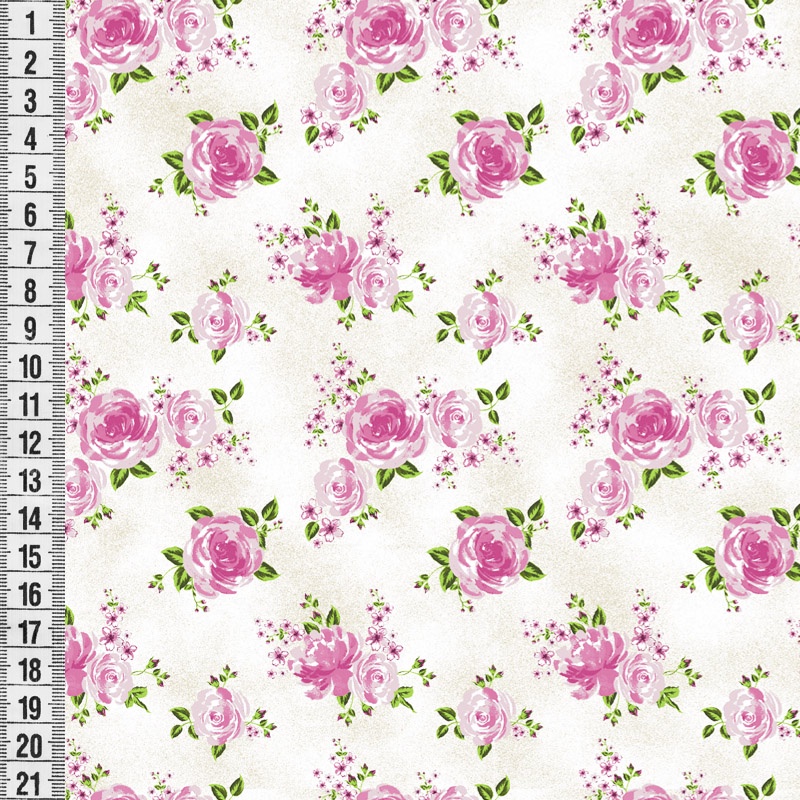 Tricoline Estampado Rosas Encanto Bege – A Partir de 50cm