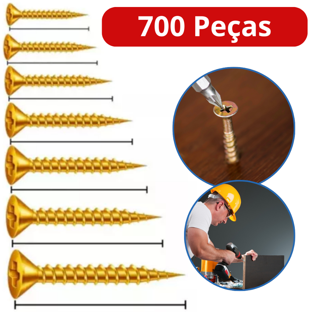 Kit Completo Parafuso Philips Chipboard Espessura 3mm Todas Medidas Para Madeira 700 Peças
