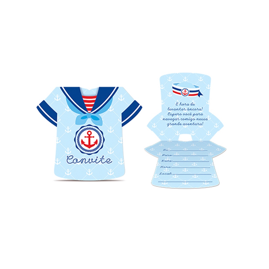 Convite Aniversário Roupinha Marinheiro V1 Junco 8und