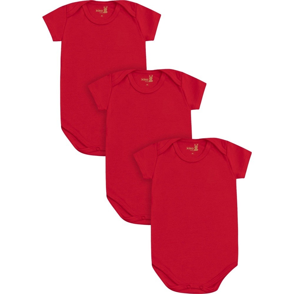 Kit 3 Body Bebê Unissex Vermelho Manga Curta em Algodão Kiko e Kiko Presente de Natal