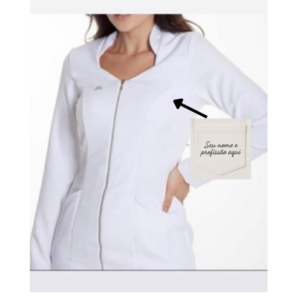 Jaleco Decote Princesa com Gola Padre + BORDADO NOME E PROFISSÃO INCLUSO