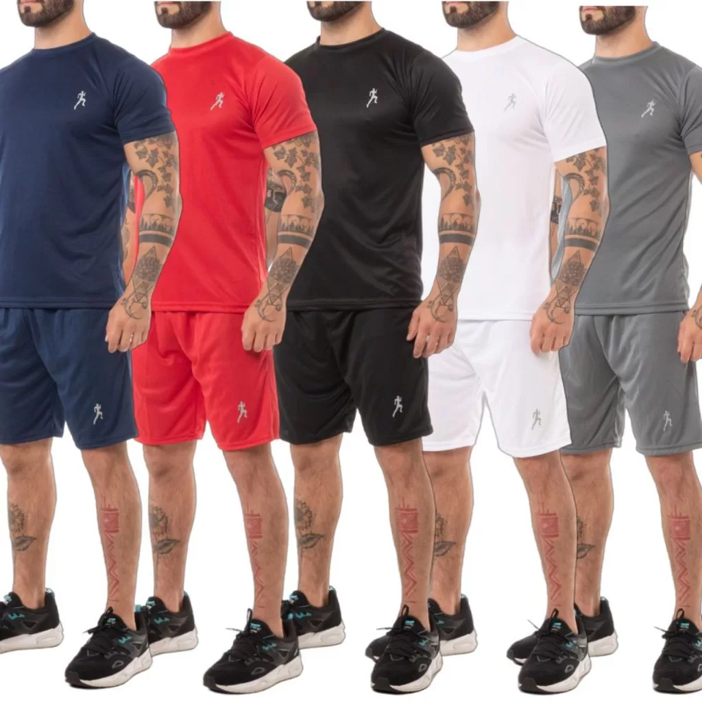 Kit 5 camisetas masculinas + 5 Bermudas Masculinas Academia – Conjunto