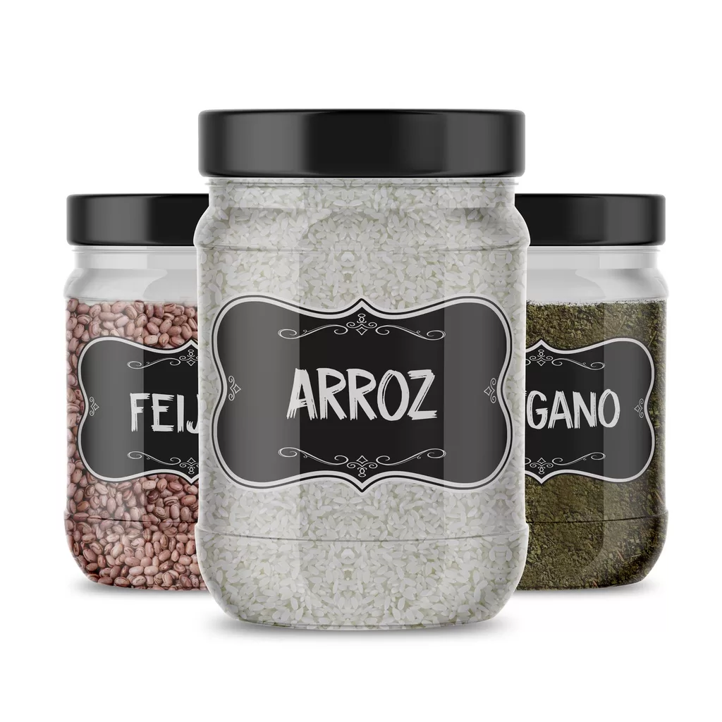 50 Adesivos para Potes e Mantimentos Etiquetas Organizadoras em Vinil Impermeável 7x4cm