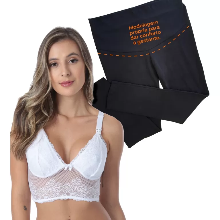 Conjunto Amamentação Com Cropped Top Sutiã Rend