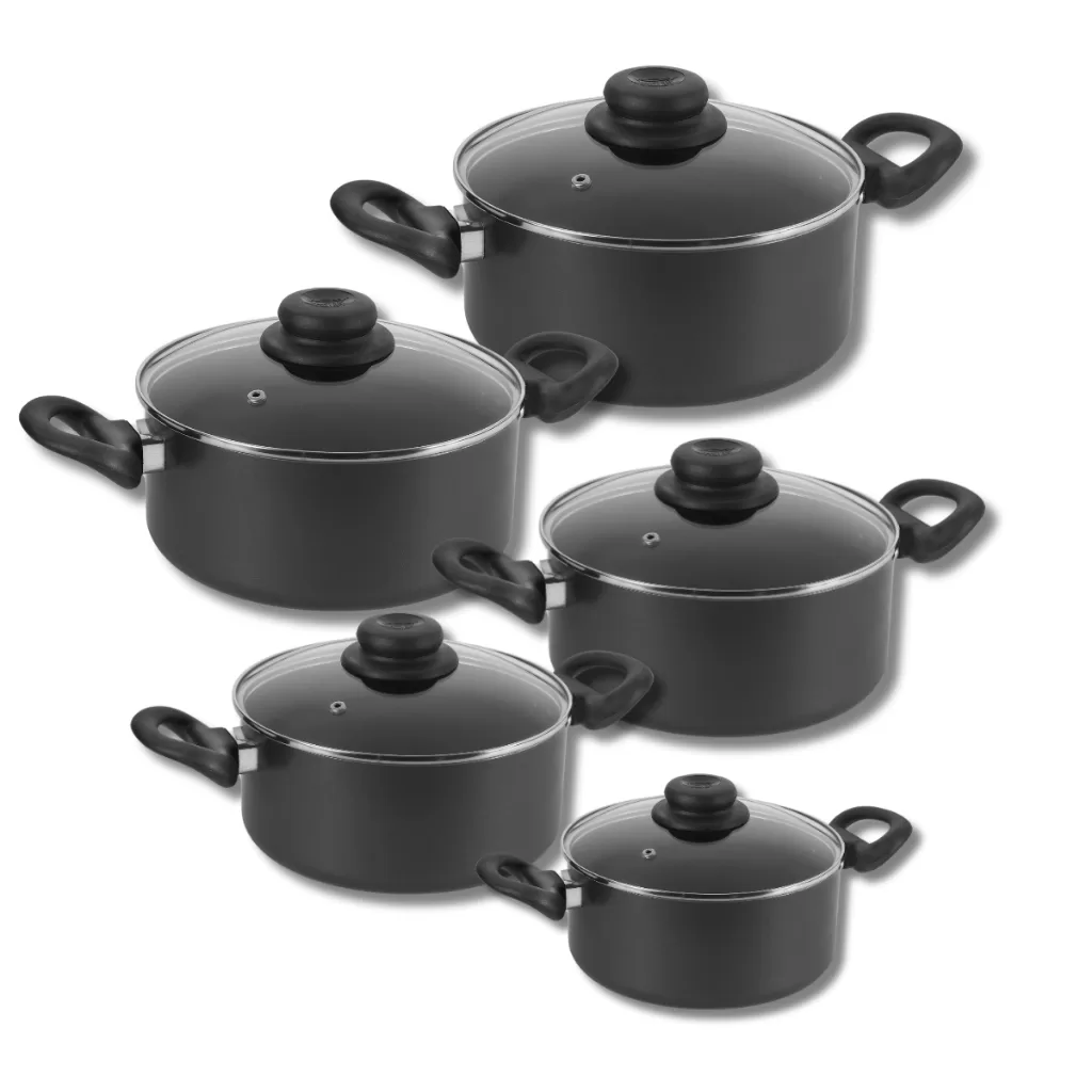 Jogo De Panela Caçarola Antiaderente 5 Pçs Tampa Vidro- FA