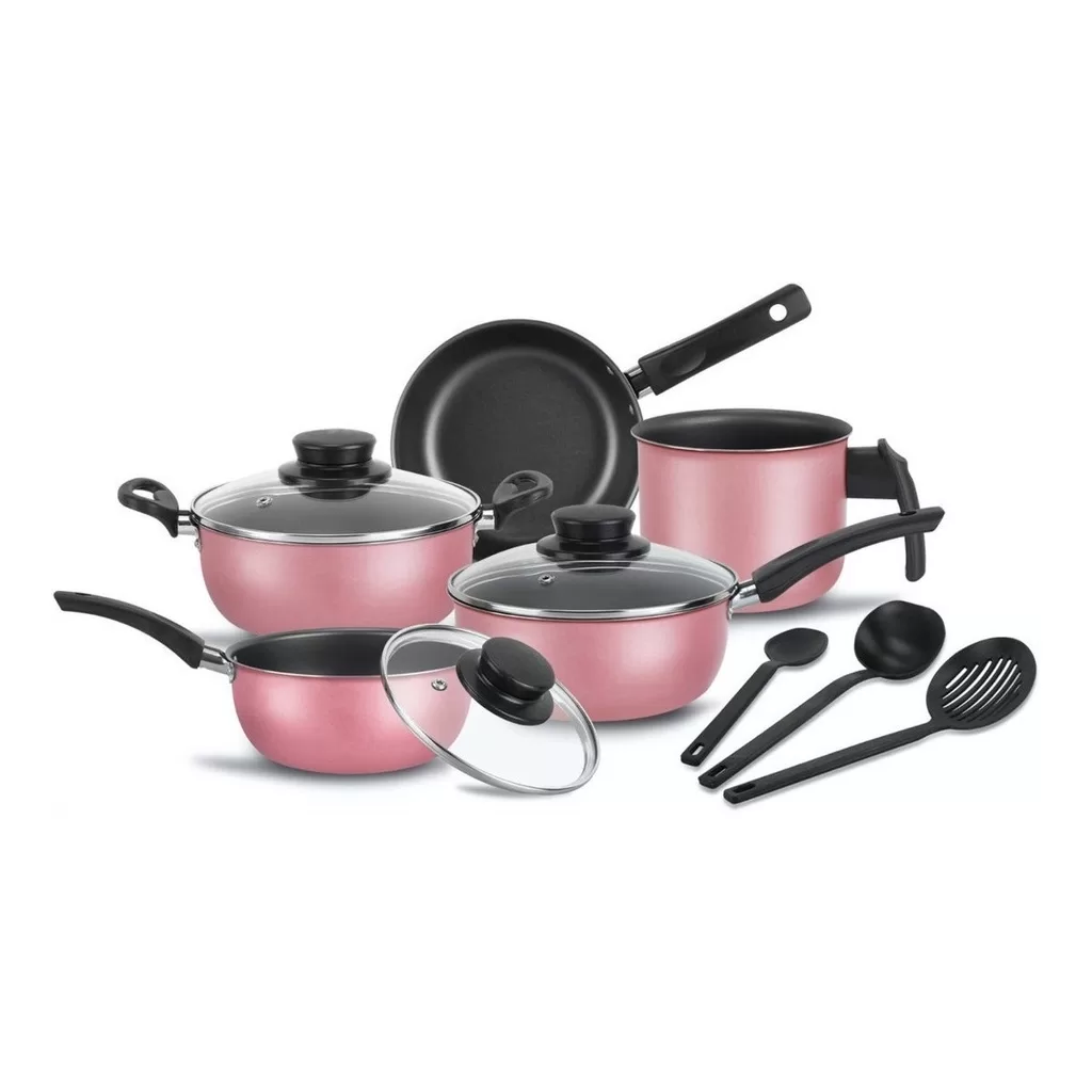 Jogo De Panelas 8 Peças Elegan Conjunto Teflon Com Tampa De Vidro