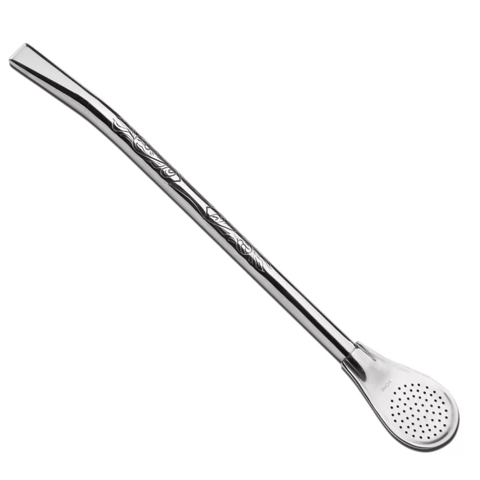 Bomba Chimarrão Tererê Inox 19cm Redonda Pera Desenhada 605 – Taumer