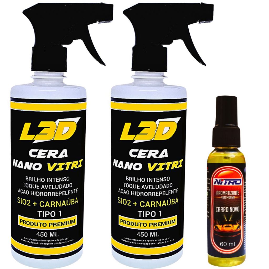 2 Ceras Cristalizadora L3D Facil Aplicação Aromatizante Automotivo Spray Essência Carro Novo
