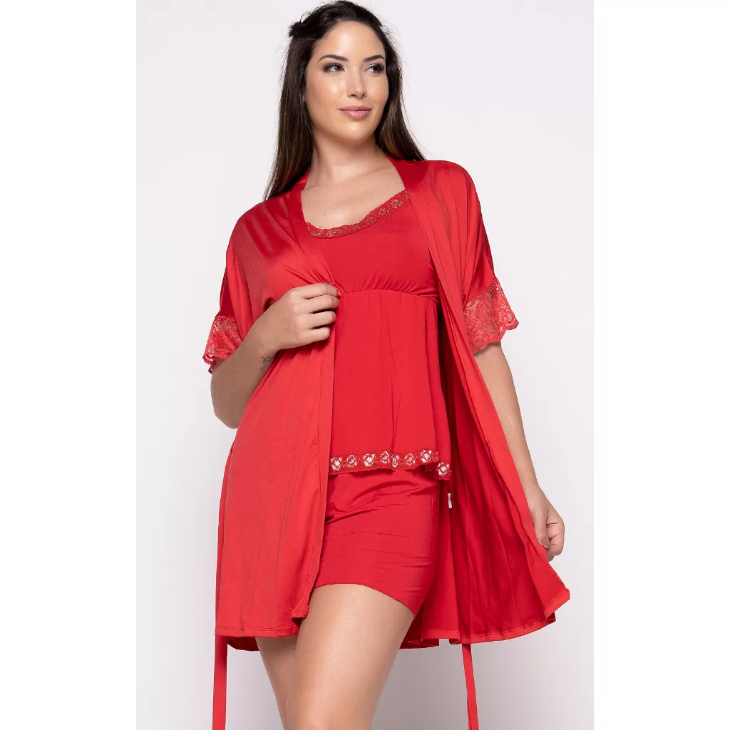 Kit Baby Doll Amamentação Maternidade Com Robe Feminino Conjunto Gestante 275 + 238