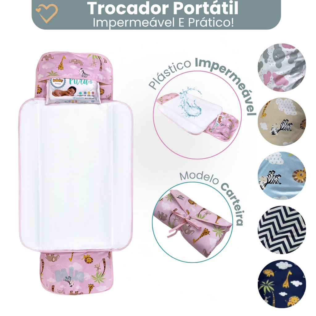 Trocador De Fralda Portátil Impermeável Dobrável Lindas Estampas Menino Menina