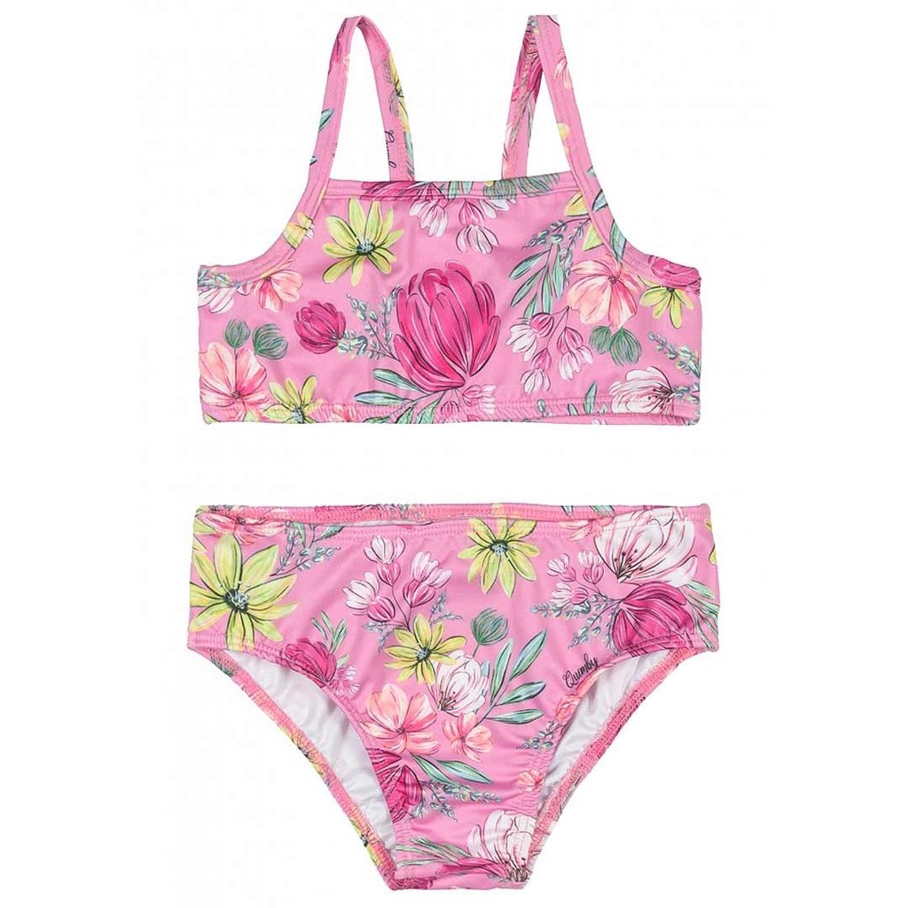 Biquini Infantil Menina Estampada com Proteção UV Rosa Flores Quimby Presente de Natal