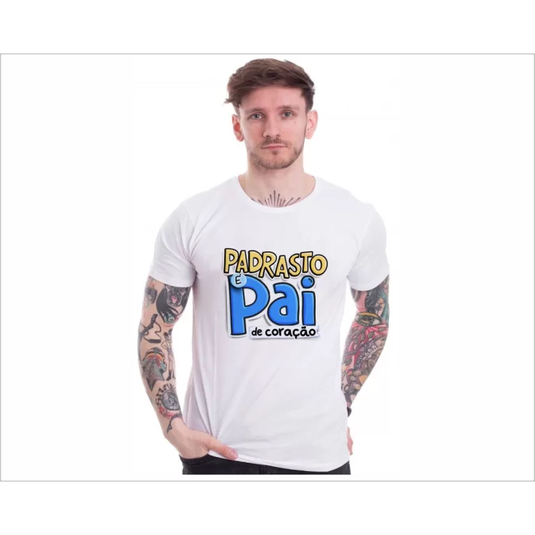 Camisa Padrasto Pai De Coração Tecido e Estampa 