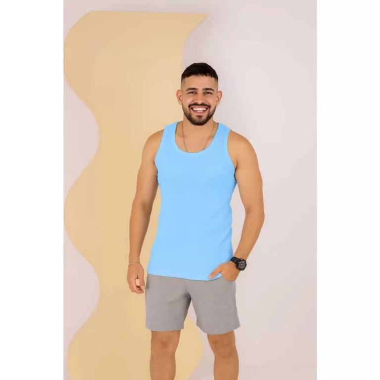 Regatas Slim Masculinas Caneladas de Algodão para
