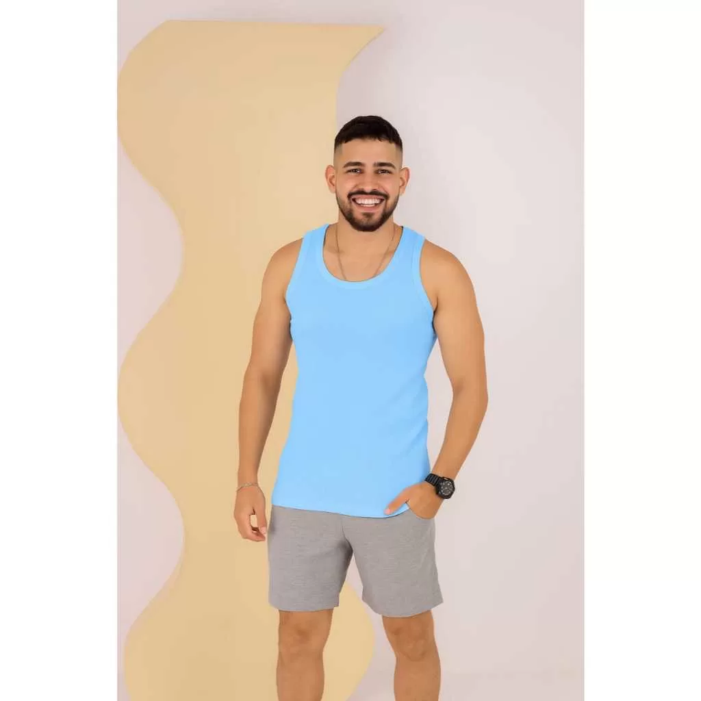 Regata Masculina Slim Ribana Canelada  Academia, Fitness, Casual e Streetwear