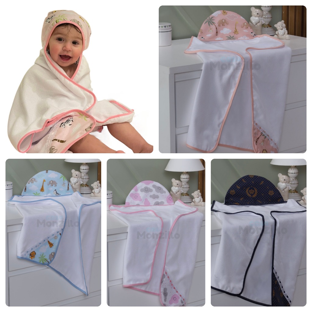 TOALHA DE BANHO PARA BEBÊ | DUPLA FACE | COM CAPUZ | FORRADA | 100% ALGODÃO | ESTAMPAS | UNISSEX