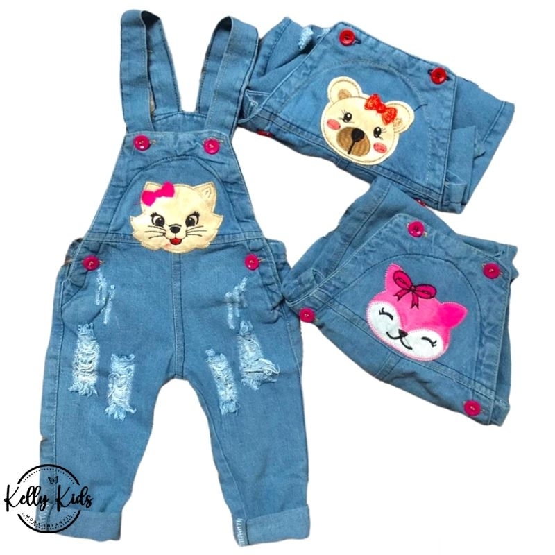 Jardineira Macacão calça jeans infantil feminino para menina