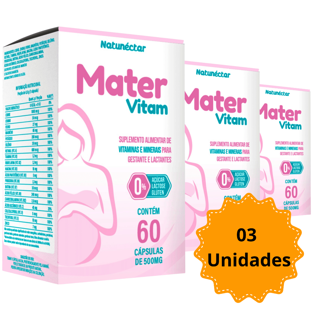 Combo 3 Mater Vitam 60 cápsulas Vitamina Gestante Mamãe Lactante