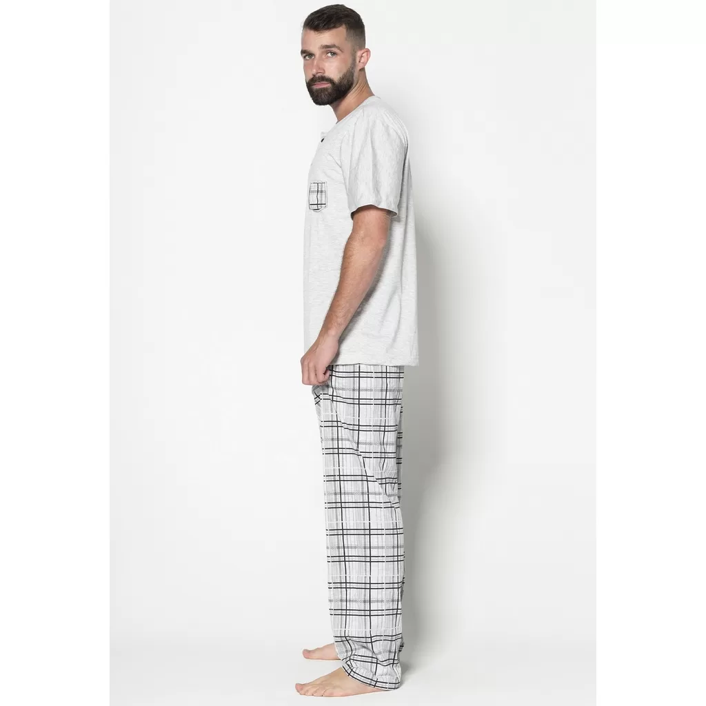 Promoção Pijama Masculino Adulto  Calça Comprida Estampada  Blusa Manga Curta Lisa