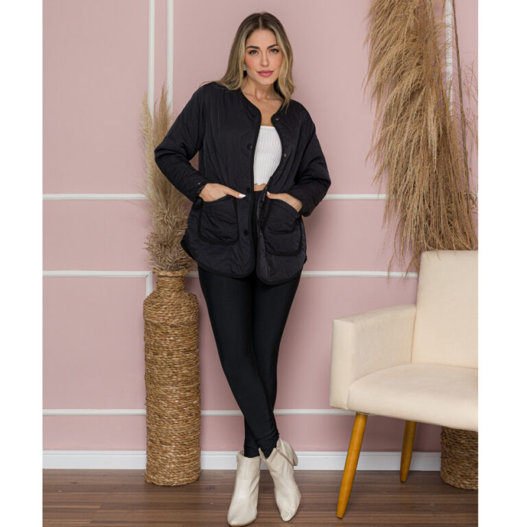 Jaqueta Feminina Matelassê Botões Bolsos Estilo 
