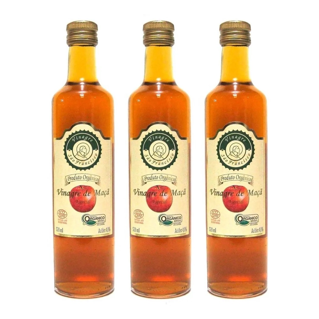 3x Vinagre De Maçã Orgânico 500ml São Francisco 100% Natural