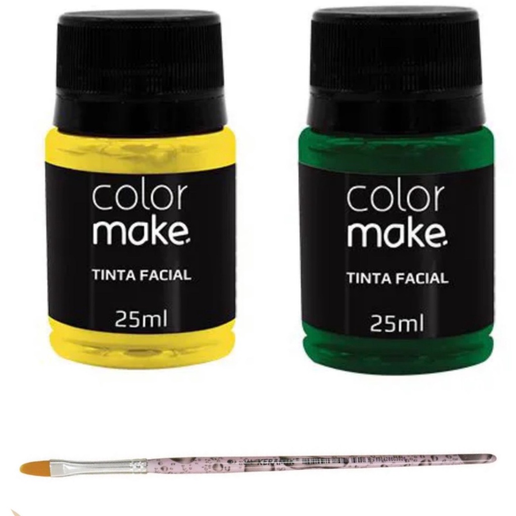 Kit Copa Tinta Liquida Facial Colormake 35ml C/ 3 itens (Verde/Amarelo +Pincel tam.6)
